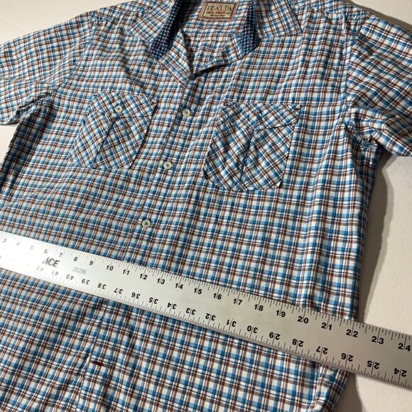 Vintage Italia C.1958 Mens Plaid Size L Sleeve Button-Up Shirt Blue & Brown - Picture 7 of 8